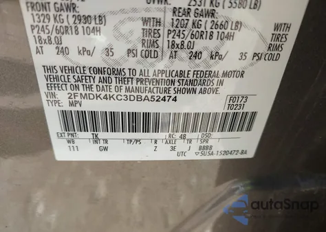 2013 Ford Edge Limited из США, поврежденный, VIN 2FMDK4KC3DBA52474